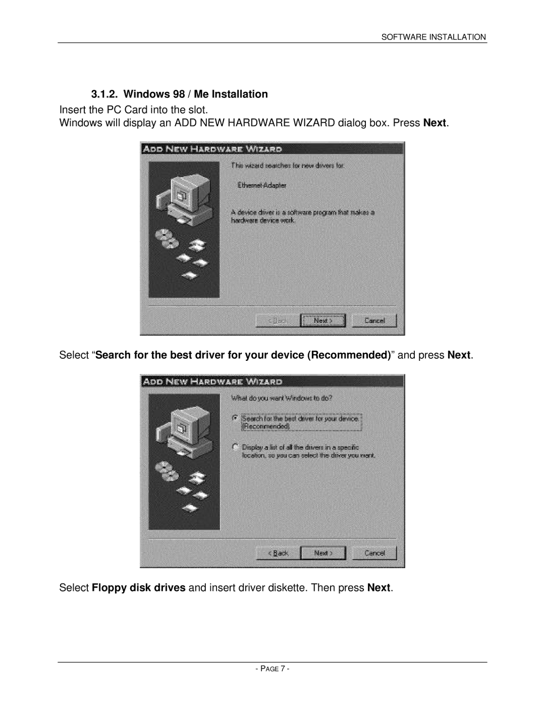 Asante Technologies PCMCIA user manual Windows 98 / Me Installation 