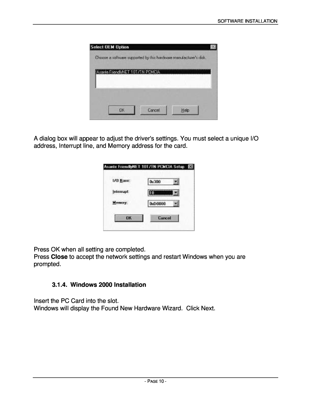 Asante Technologies PCMCIA user manual Windows 2000 Installation 
