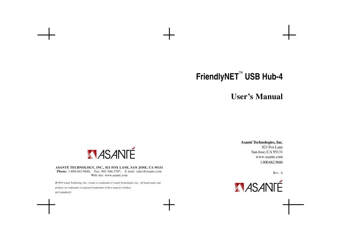 Asante Technologies user manual FriendlyNETTM USB Hub-4 
