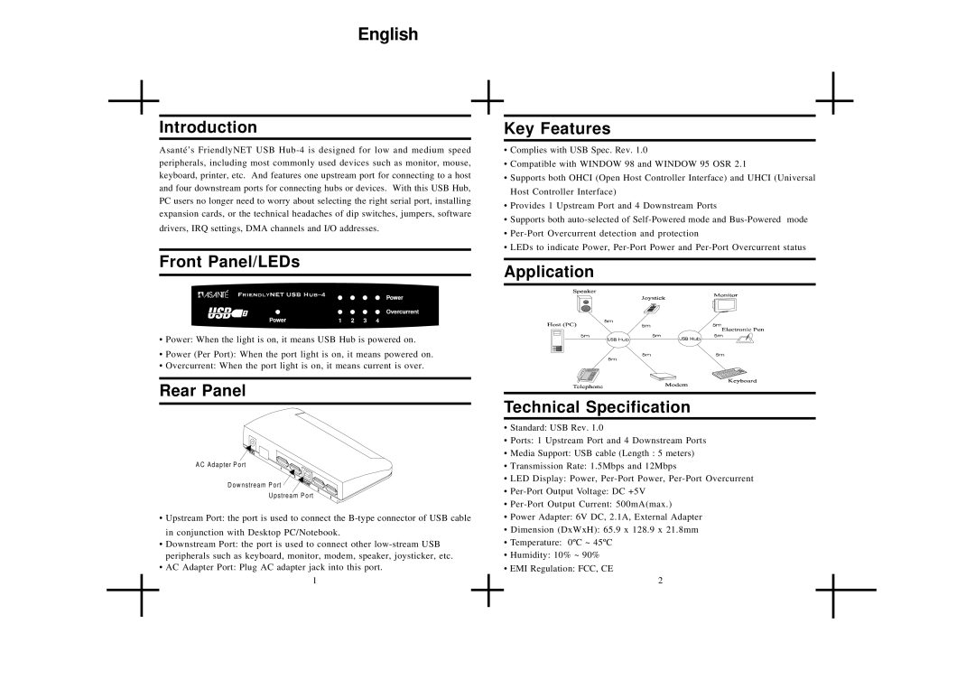 Asante Technologies USB Hub-4 user manual English 