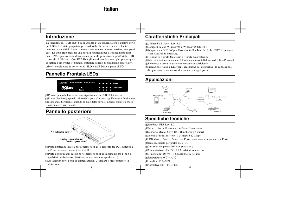 Asante Technologies USB Hub-4 user manual Italian 