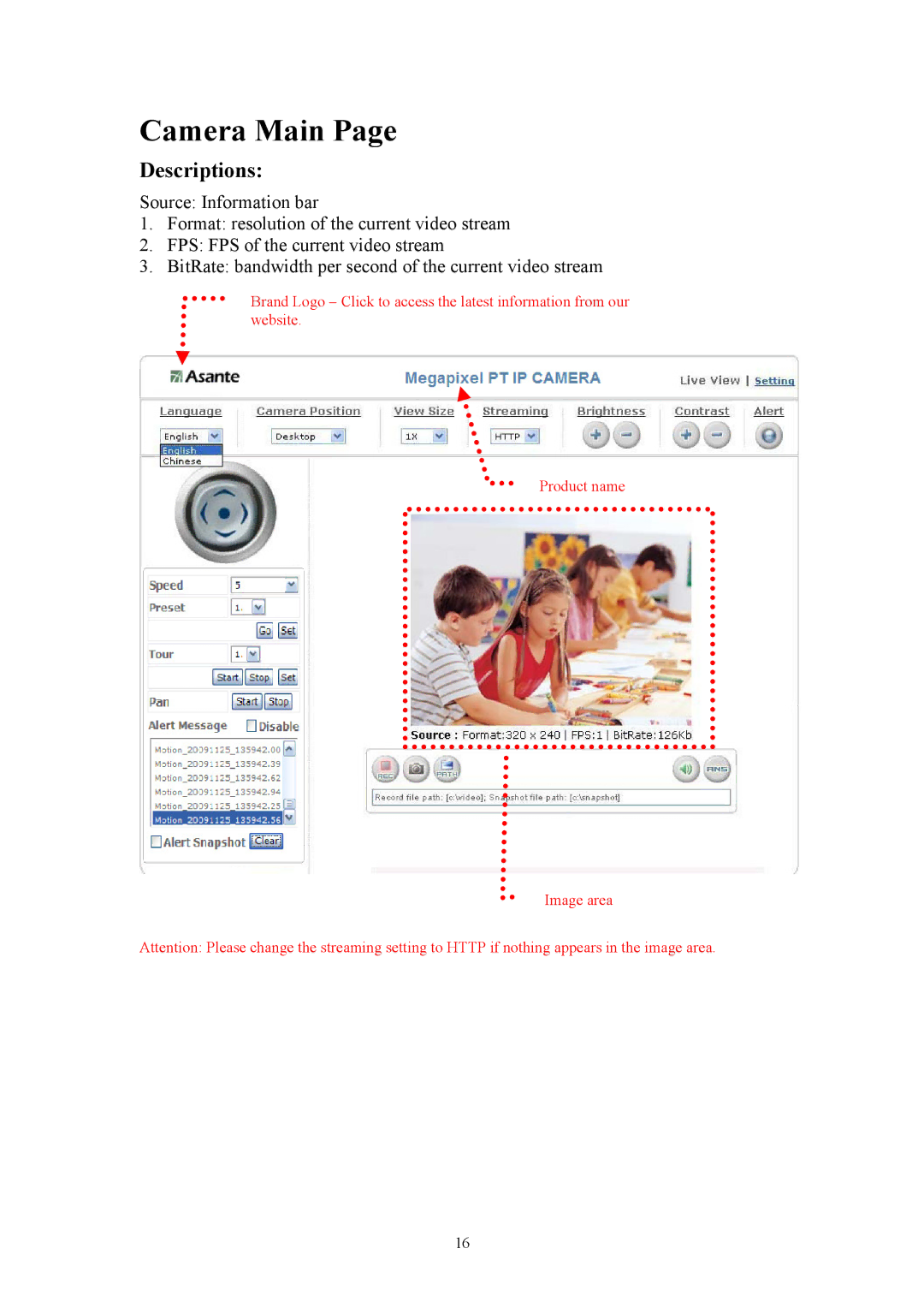 Asante Technologies Voyager II user manual Camera Main, Descriptions 