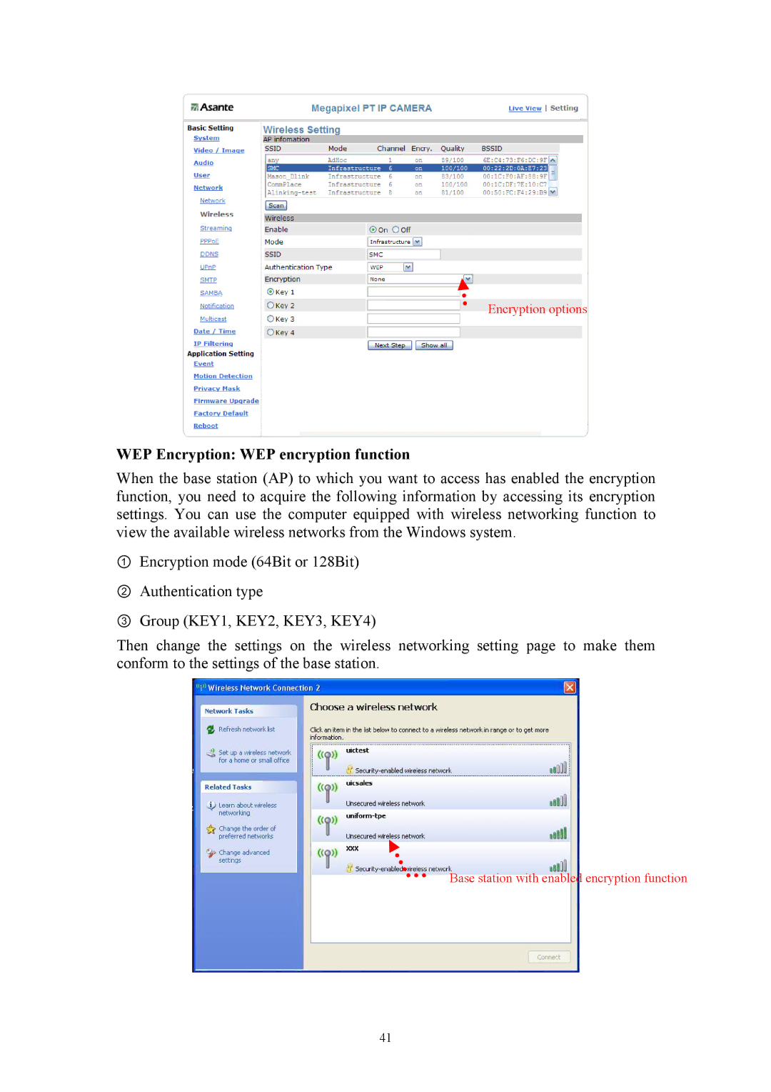 Asante Technologies Voyager II user manual Encryption options 