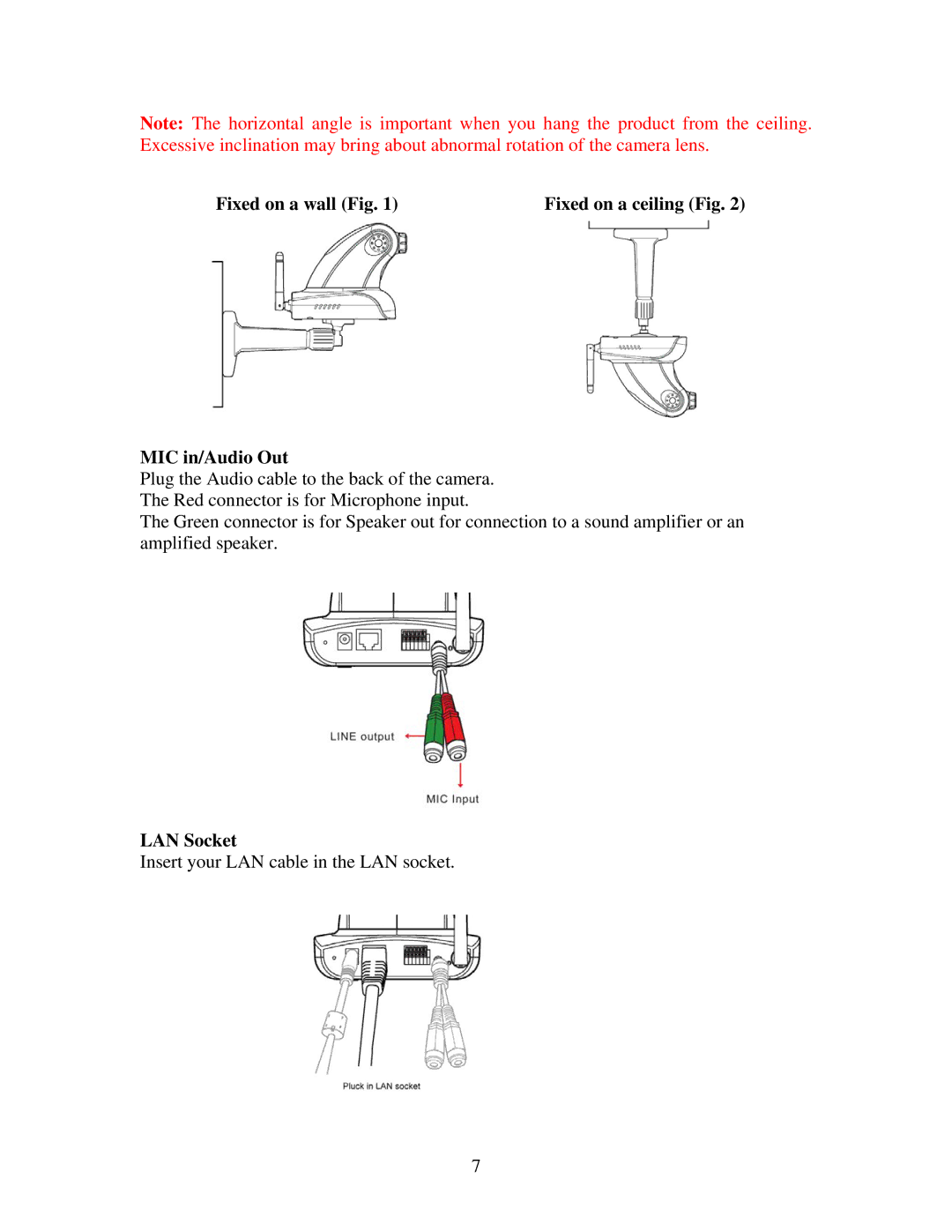 Asante Technologies Voyager II user manual Fixed on a wall Fig Fixed on a ceiling Fig MIC in/Audio Out 