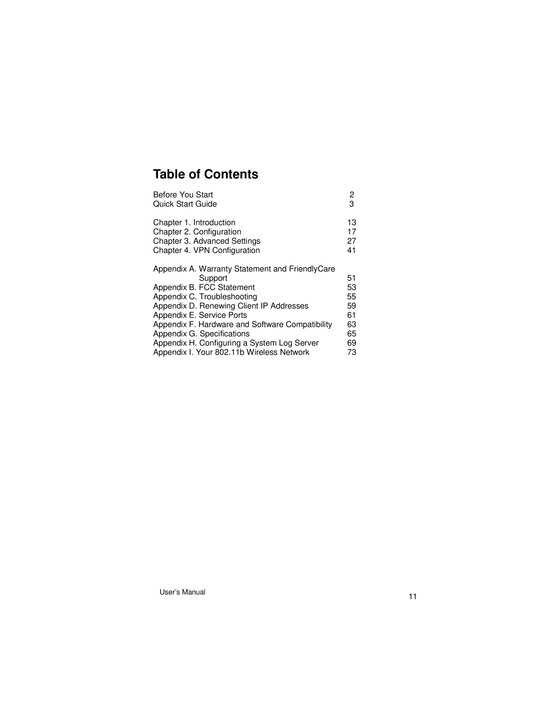 Asante Technologies VR2004 Series user manual Table of Contents 