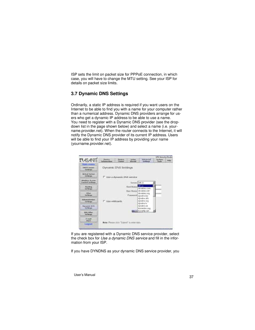 Asante Technologies VR2004 Series user manual Dynamic DNS Settings 