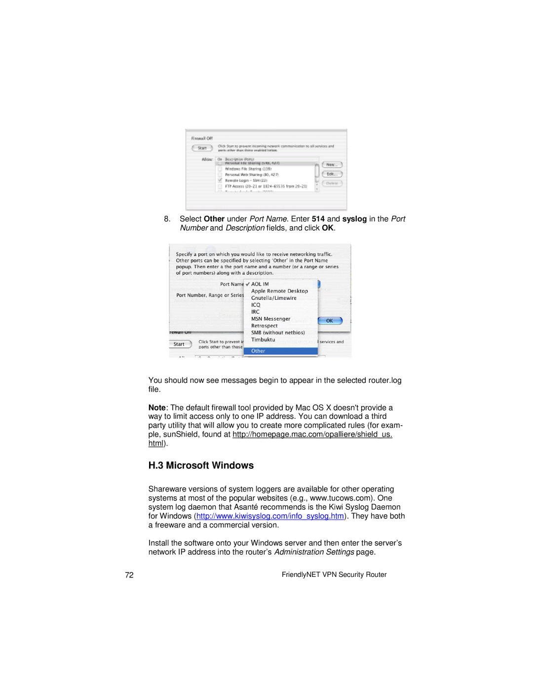 Asante Technologies VR2004 Series user manual Microsoft Windows 