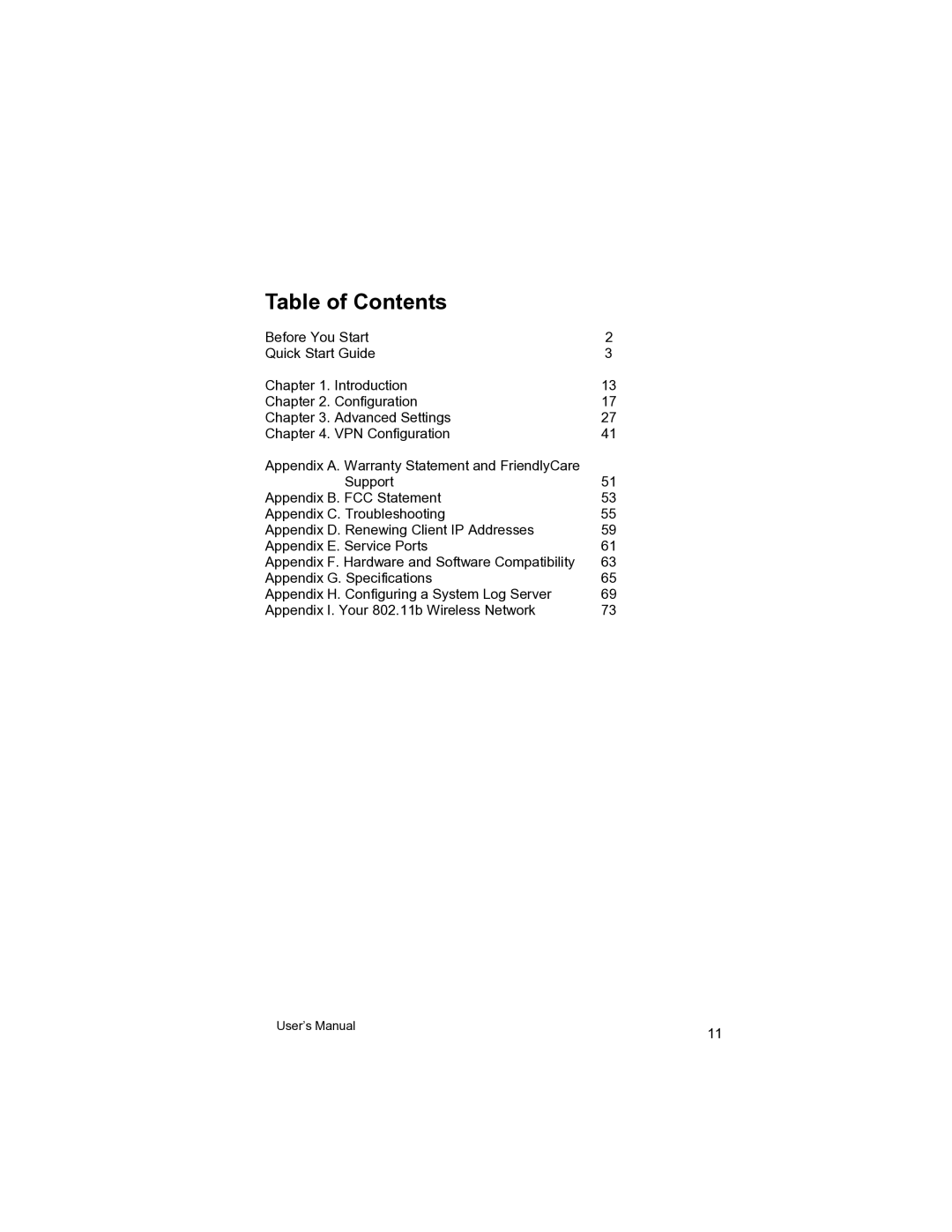 Asante Technologies VR2004 user manual Table of Contents 