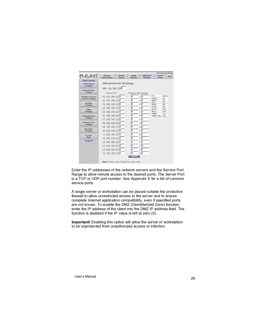 Asante Technologies VR2004 user manual 