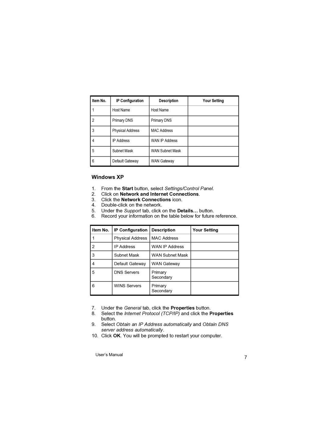 Asante Technologies VR2004 user manual Windows XP 