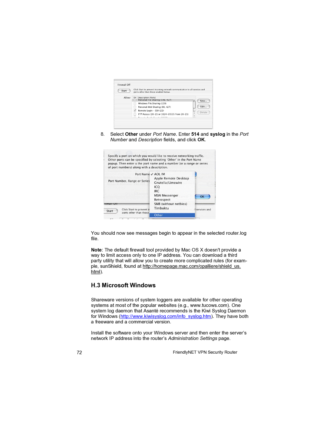 Asante Technologies VR2004 user manual Microsoft Windows 