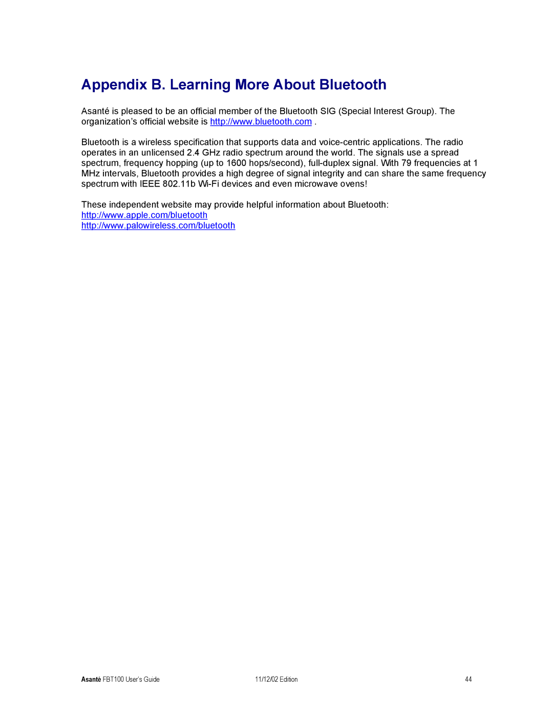 Asante Technologies Wireless USB Adapter user manual Appendix B. Learning More About Bluetooth 