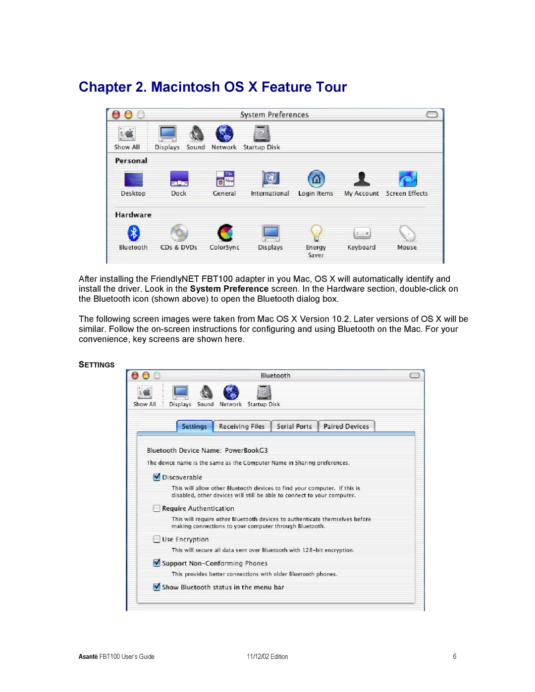 Asante Technologies Wireless USB Adapter user manual Macintosh OS X Feature Tour 