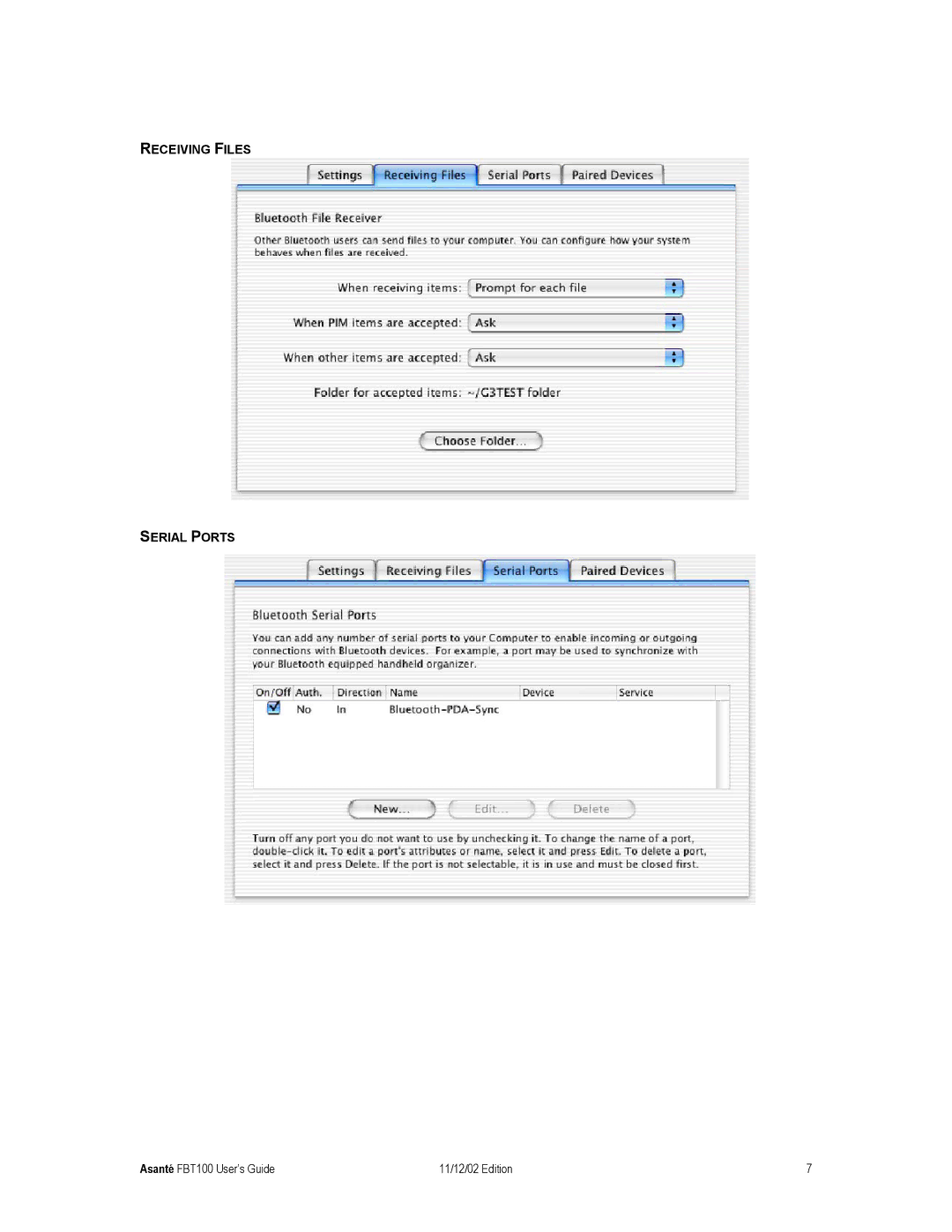 Asante Technologies Wireless USB Adapter user manual Receiving Files Serial Ports 