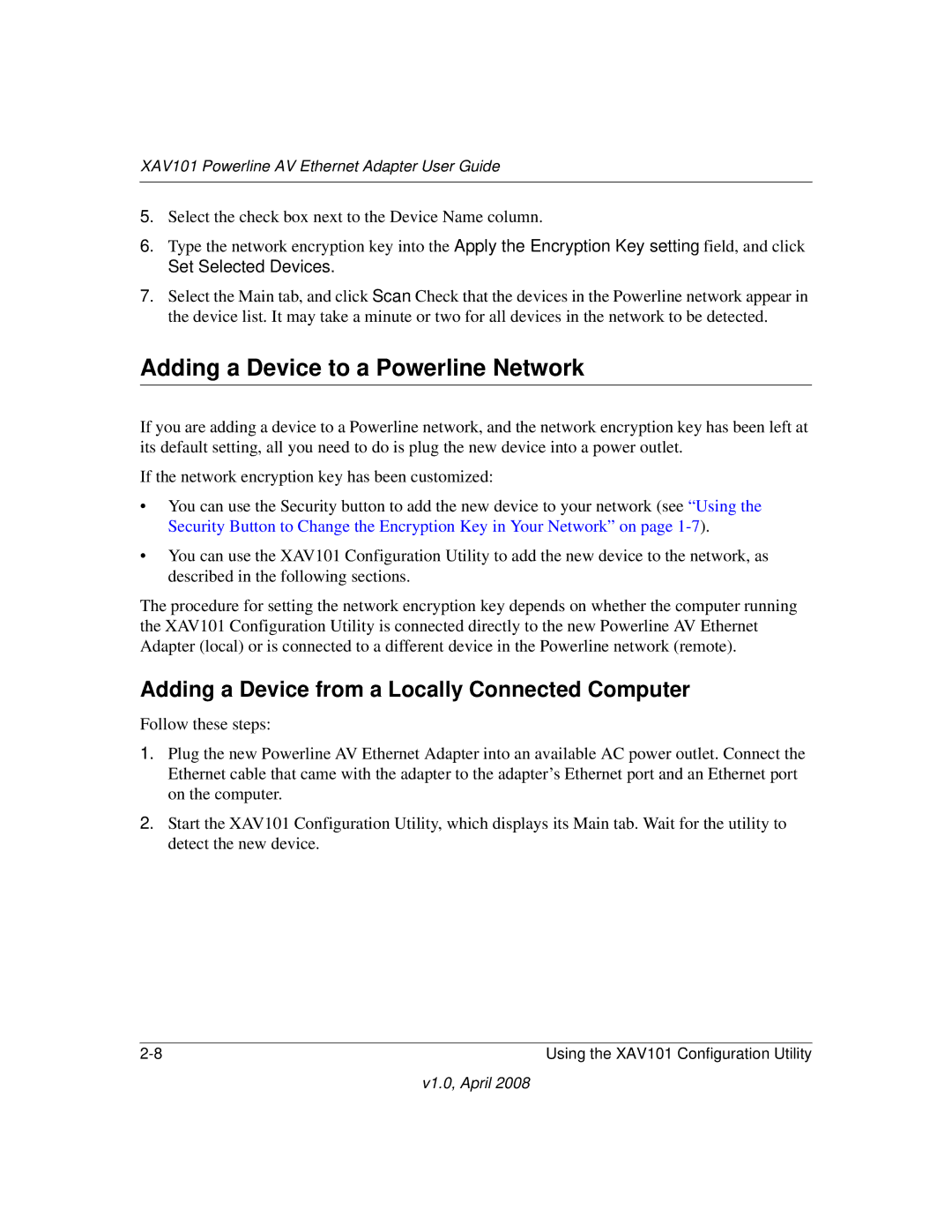 Asante Technologies XAV101 manual Adding a Device to a Powerline Network, Adding a Device from a Locally Connected Computer 