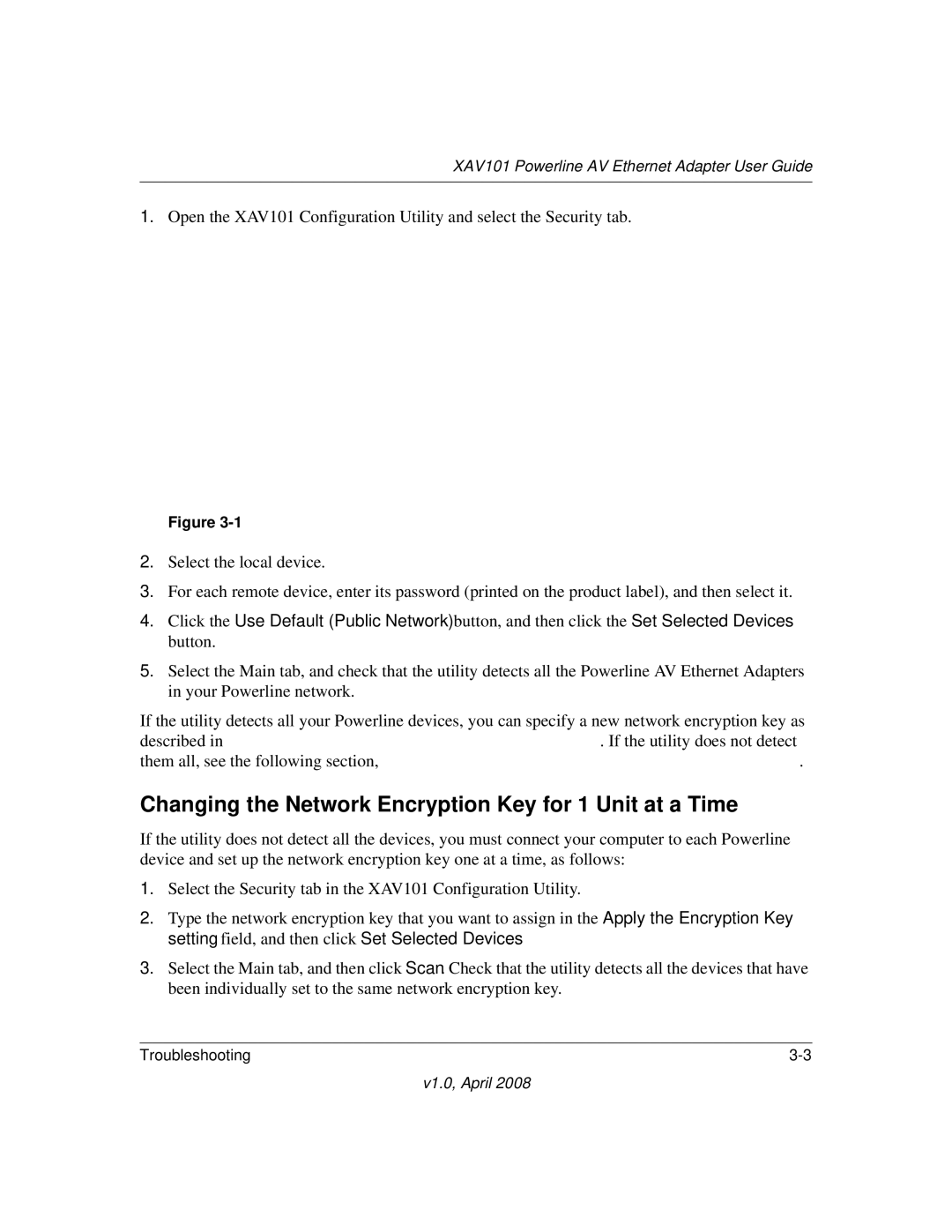 Asante Technologies XAV101 manual Changing the Network Encryption Key for 1 Unit at a Time 