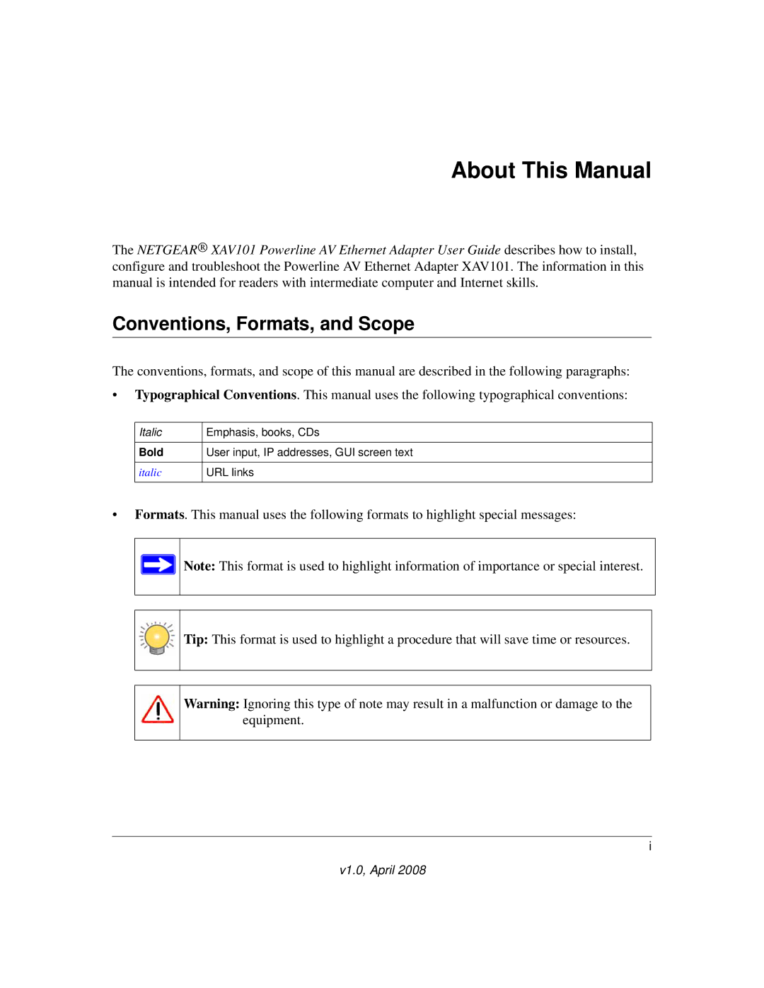 Asante Technologies XAV101 manual About This Manual, Conventions, Formats, and Scope 