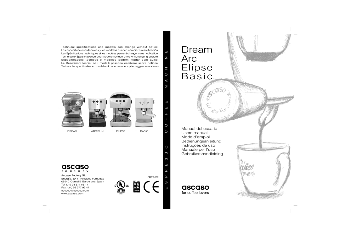 Ascaso Factory Basic user manual for coffee lovers, Dream Arc Elipse B a s i c, ascaso, f a c t o r y 
