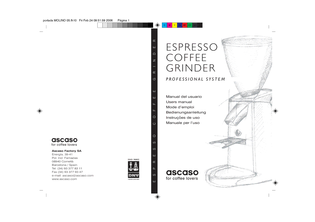 Ascaso Factory ESPRESSO COFFEE GRINDER system manual Espresso Coffee Grinder 