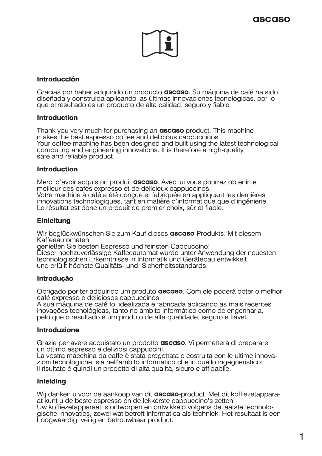 Ascaso Factory Professional System user manual Introducción, Introduction, Einleitung, Introdução, Introduzione, Inleiding 