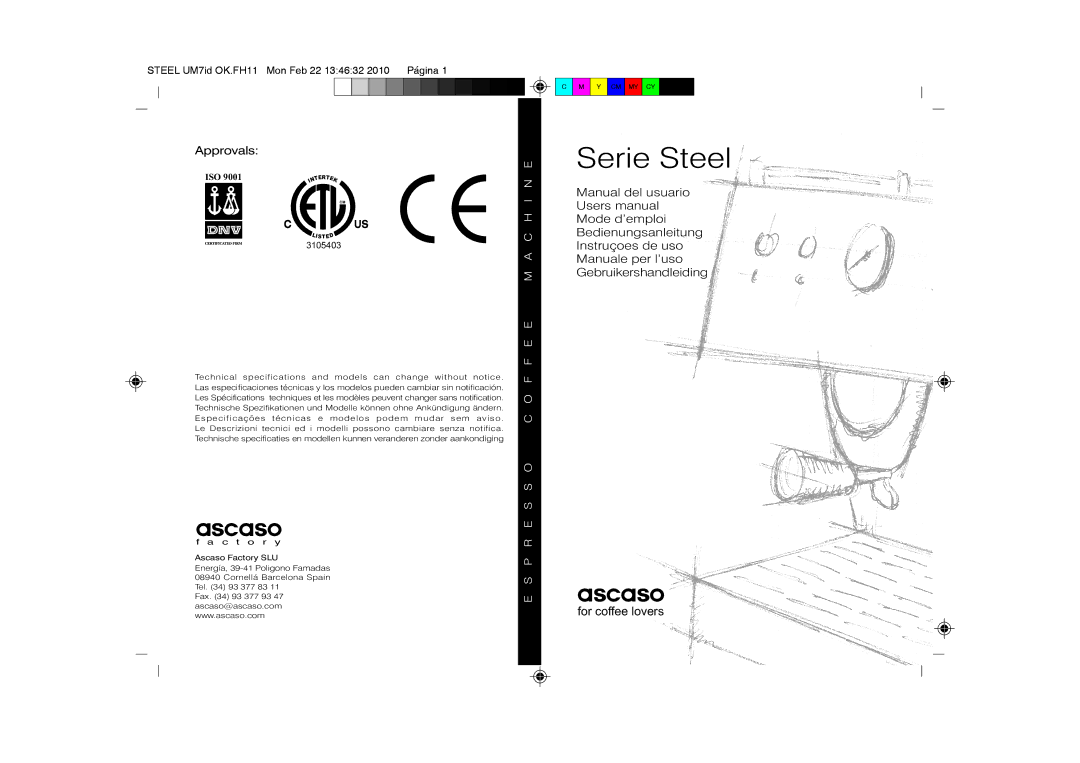 Ascaso Factory 2CDPA, SUbfVbr2, 2CSIN, 2CSDB manual Iso, 3105403 