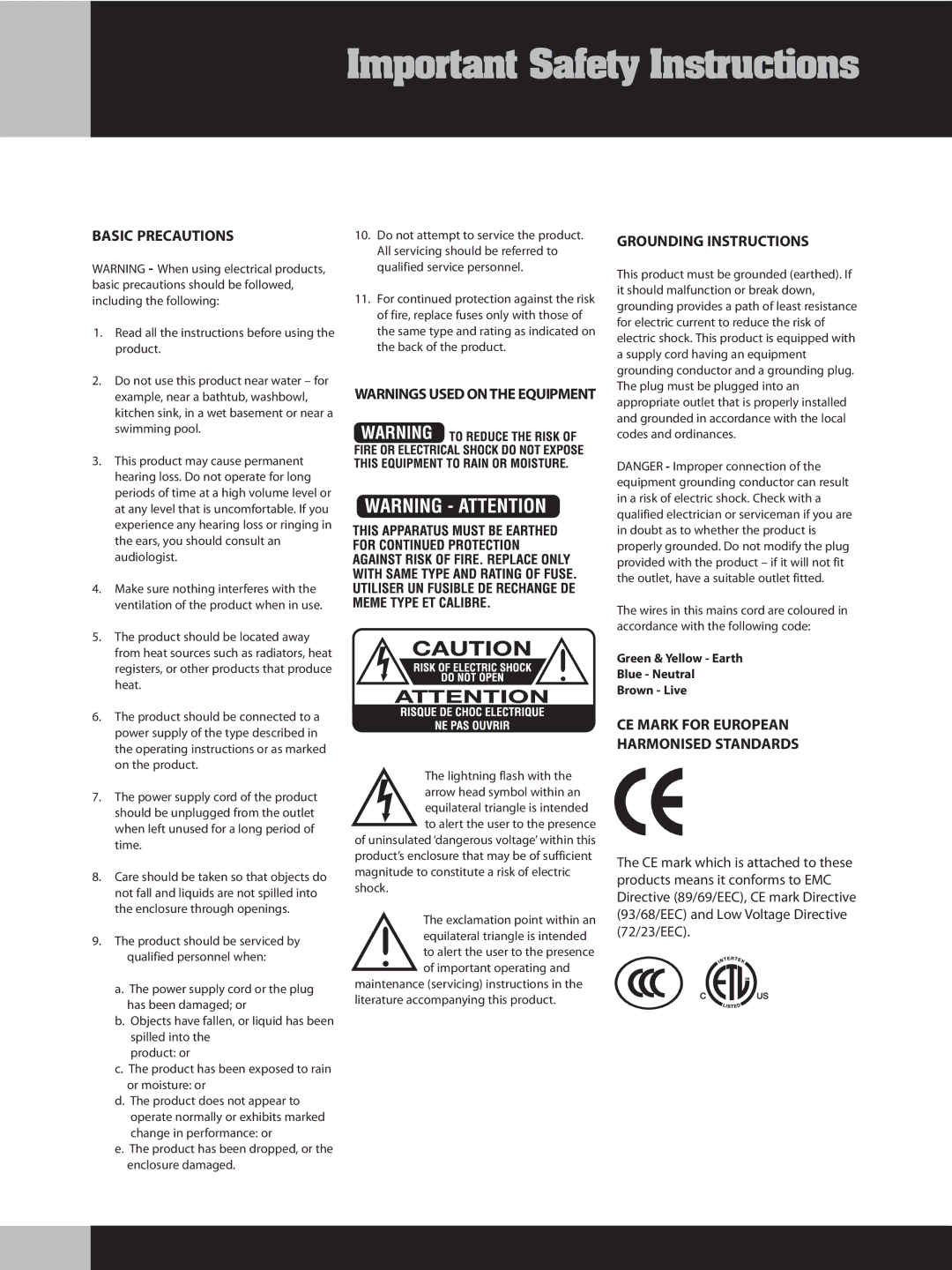 Ashdown Design & Marketing Electric Blue Amplifier manual Important Safety Instructions 