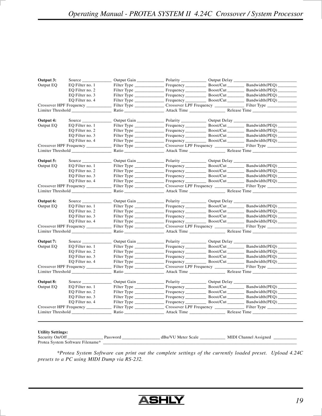 Ashly 4.24C manual Utility Settings 