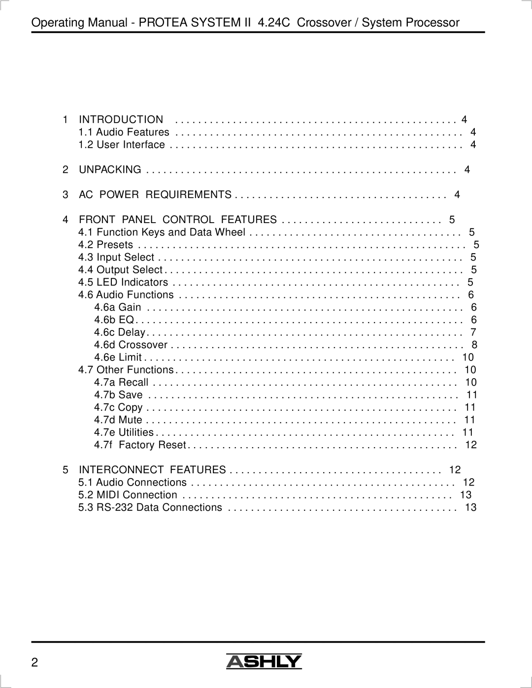 Ashly 4.24C manual Table Of Contents 