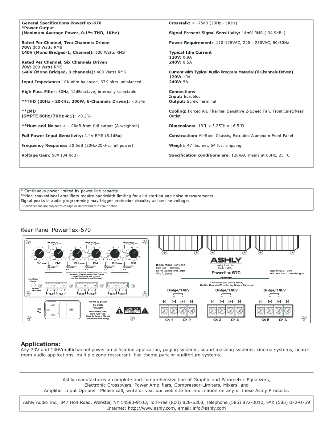 Ashly 670 specifications Applications, Imd 