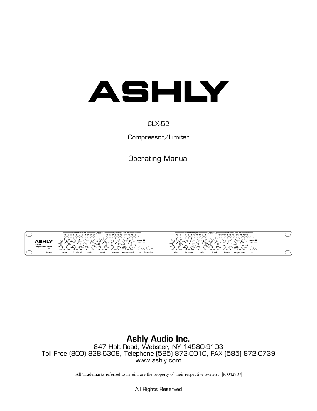 Ashly manual Ashly Audio Inc, CLX-52 Compressor/Limiter 