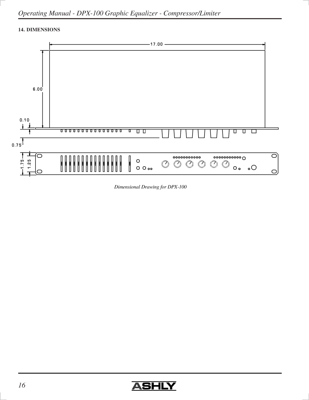 Ashly DPX-100 manual Dimensions 