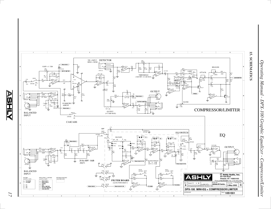 Ashly DPX-100 manual Operating, Schematics 