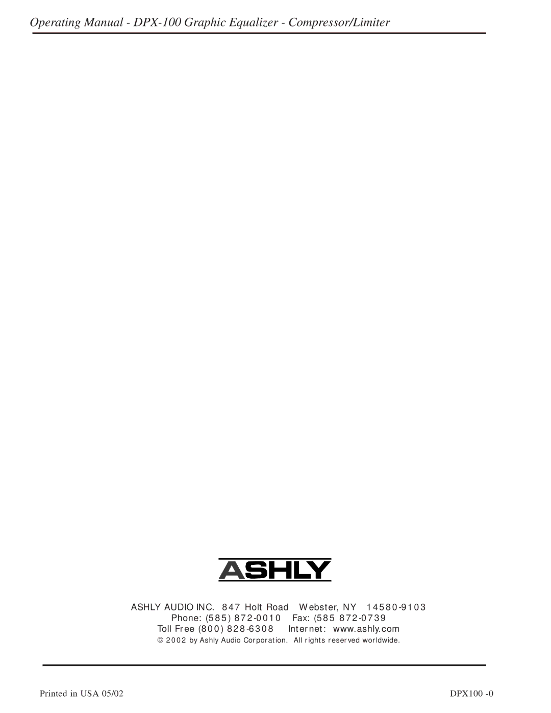 Ashly DPX-100 manual DPX100 