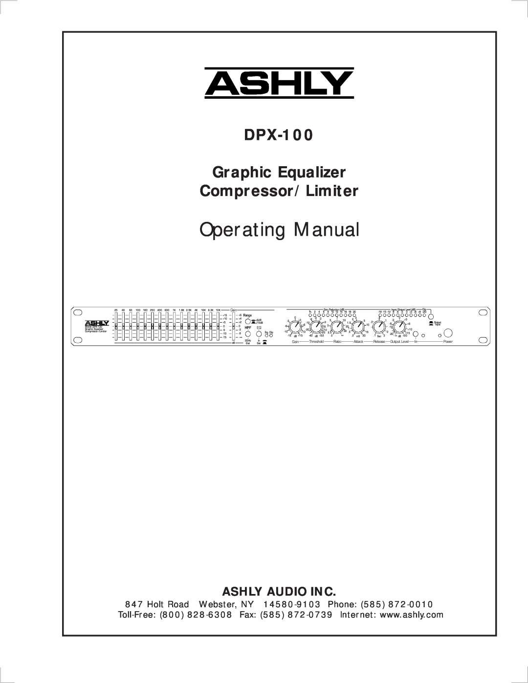 Ashly manual DPX-100 Graphic Equalizer Compressor/Limiter, Operating Manual, Ashly Audio Inc 