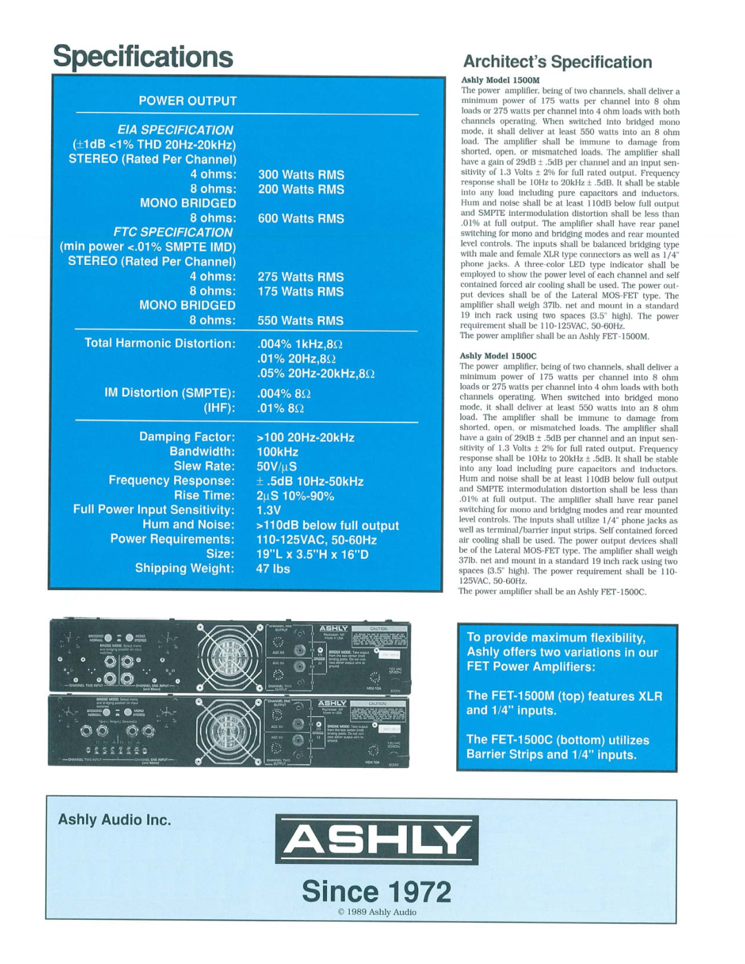 Ashly FET-1500M, FET-1500C manual 