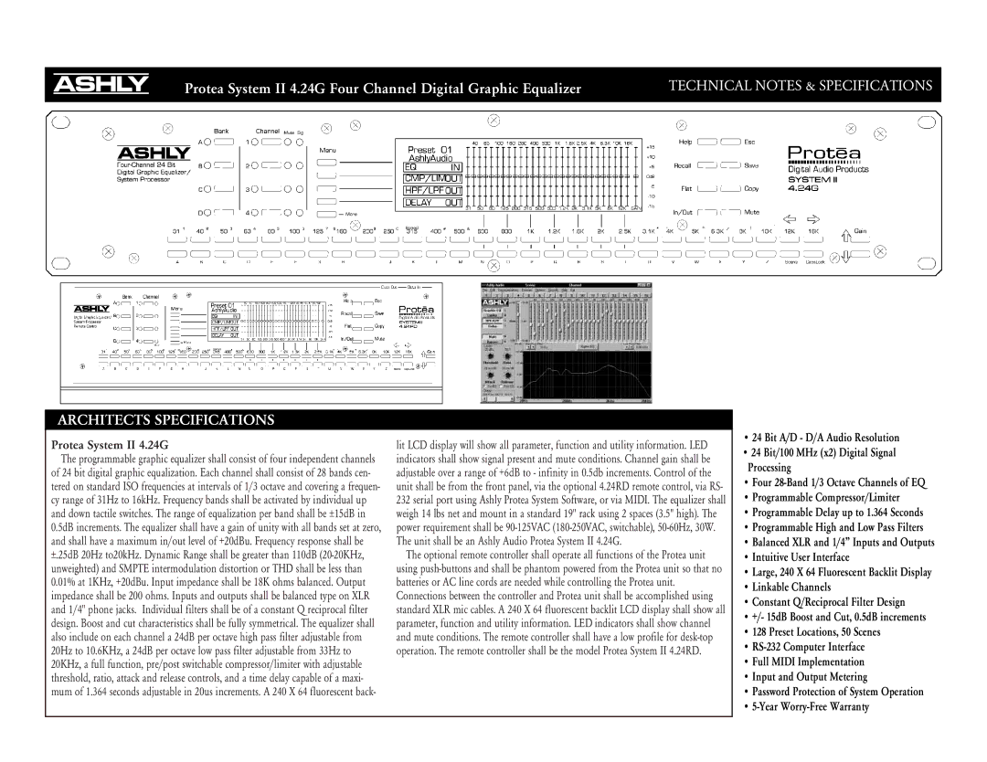 Ashly specifications Architects Specifications, Protea System II 4.24G 