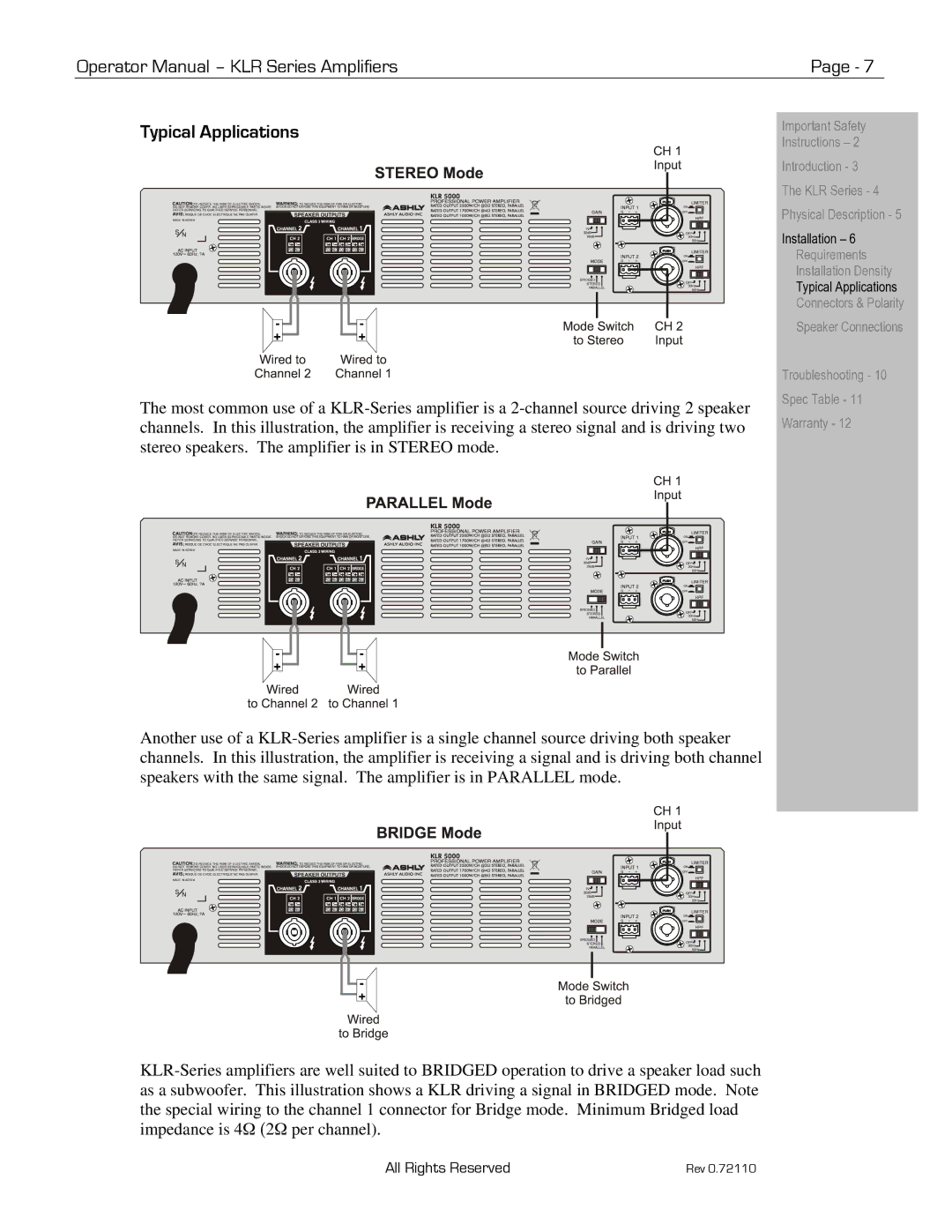 Ashly KLR 5000, KLR 4000, KLR 2000, KLR 3200 manual Typical Applications 