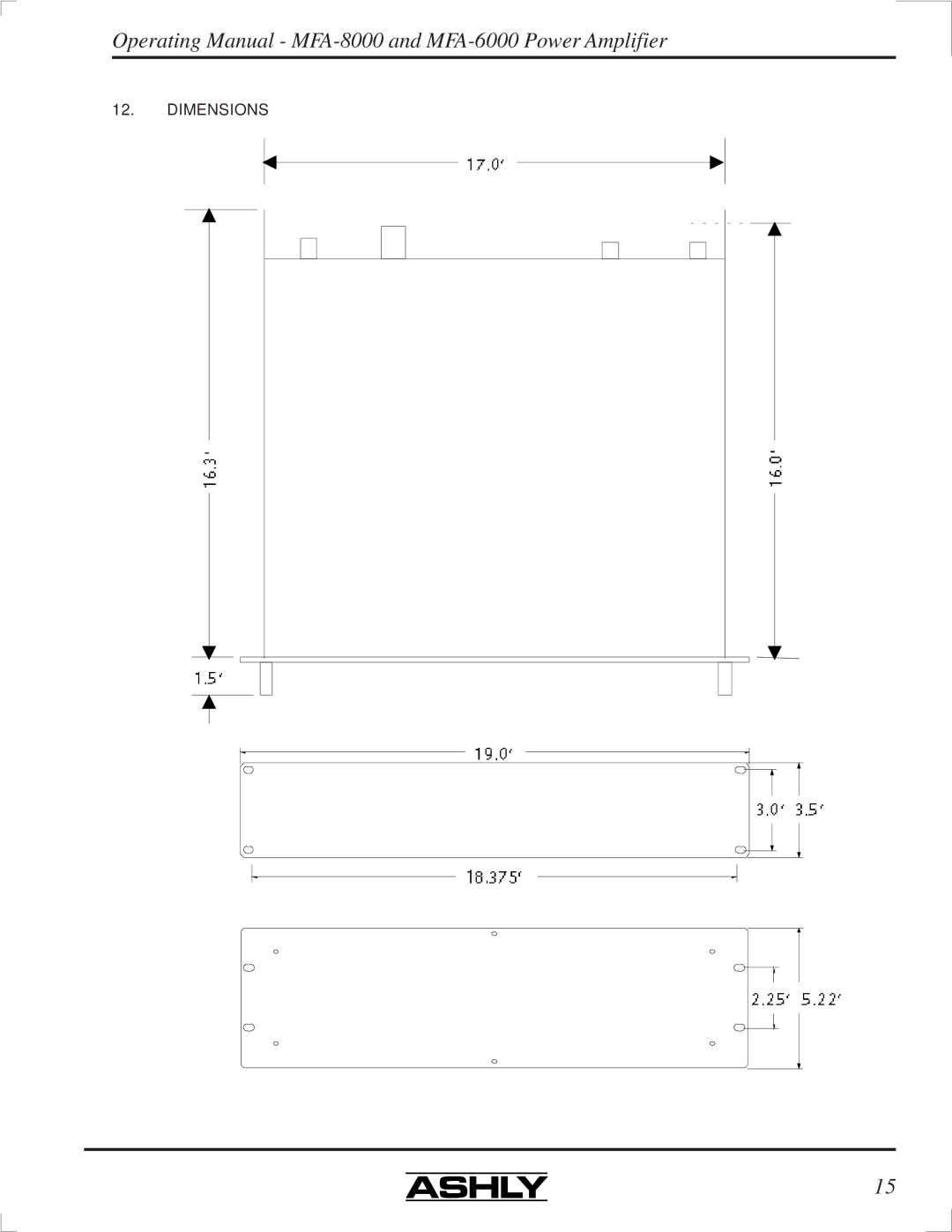 Ashly MFA-6000, MFA-8000 manual Dimensions 