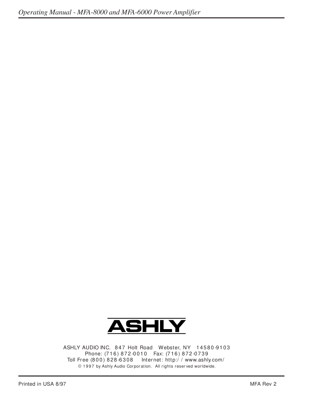 Ashly MFA-8000, MFA-6000 manual MFA Rev 