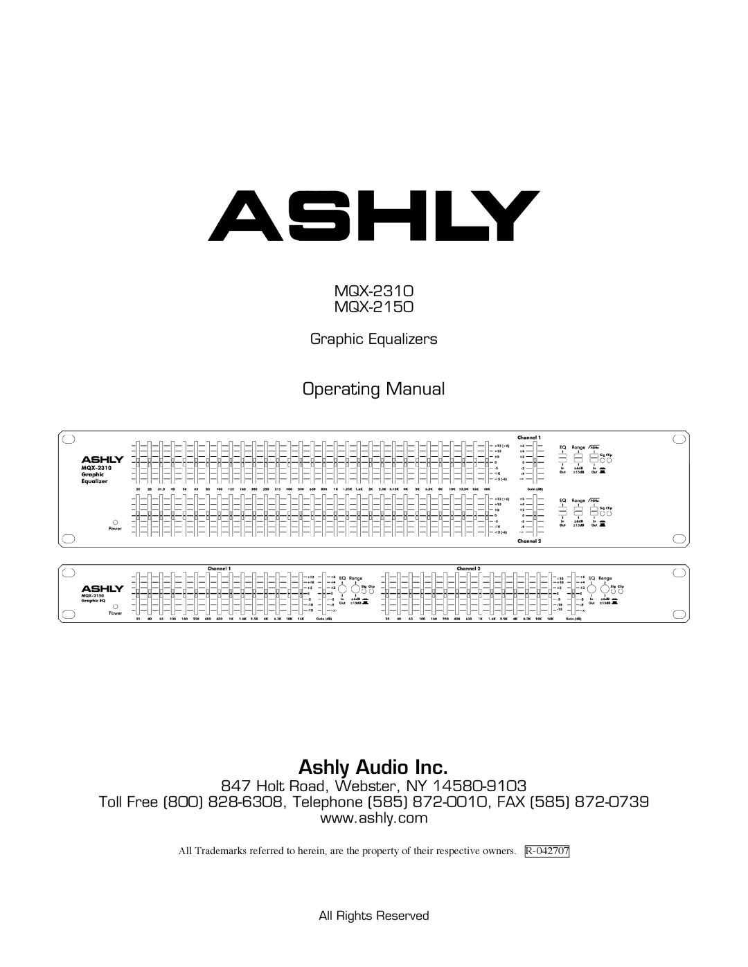 Ashly manual Ashly Audio Inc, MQX-2310 MQX-2150 Graphic Equalizers 