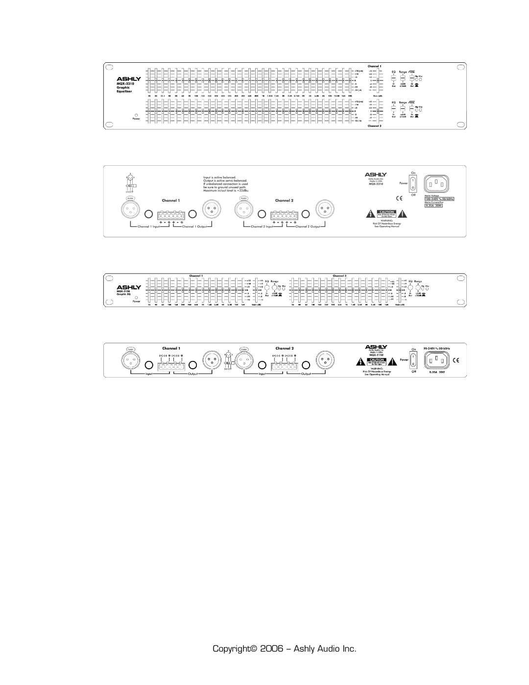 Ashly MQX-2150 manual Copyright 2006 Ashly Audio Inc 