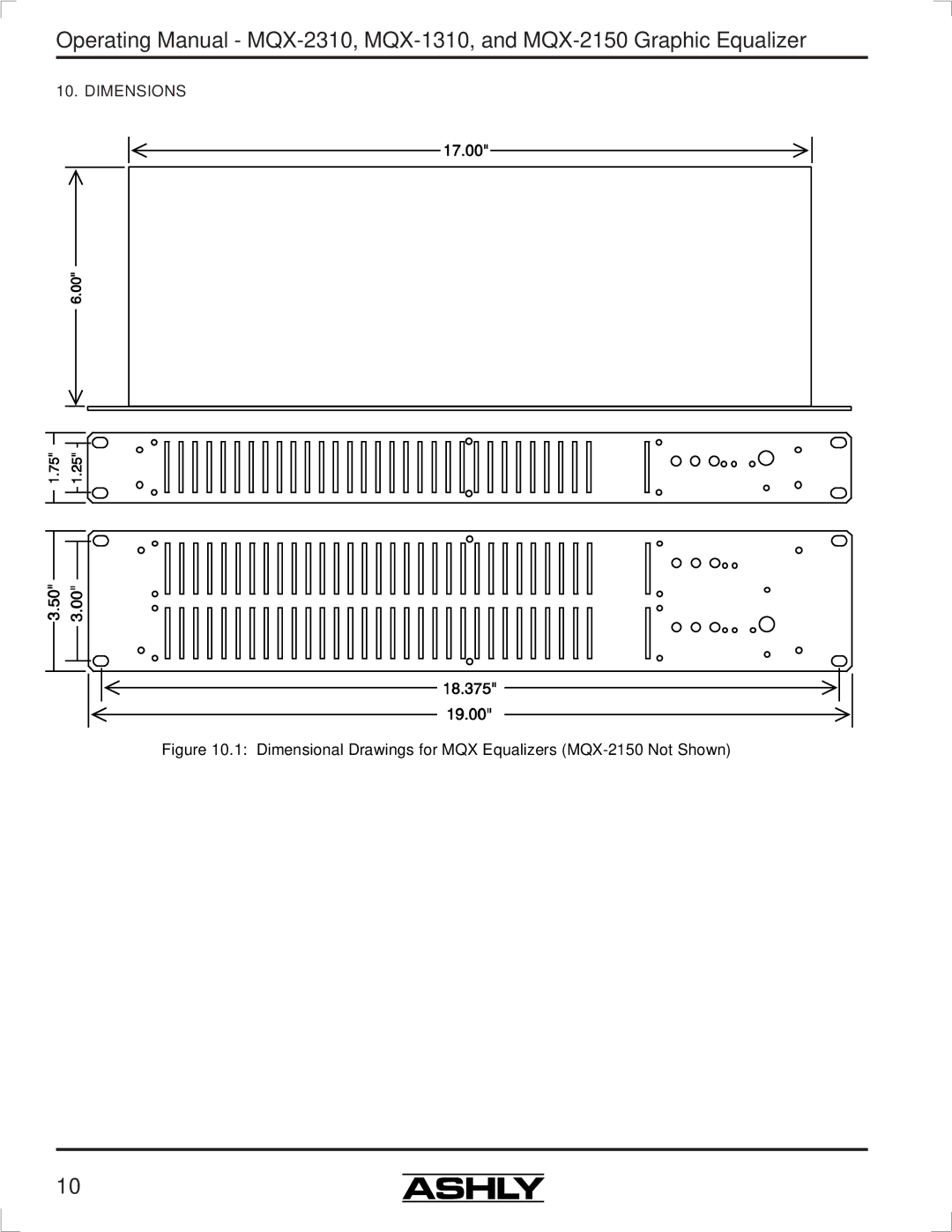 Ashly MQX-2310 manual Dimensions, Dimensional Drawings for MQX Equalizers MQX-2150 Not Shown 