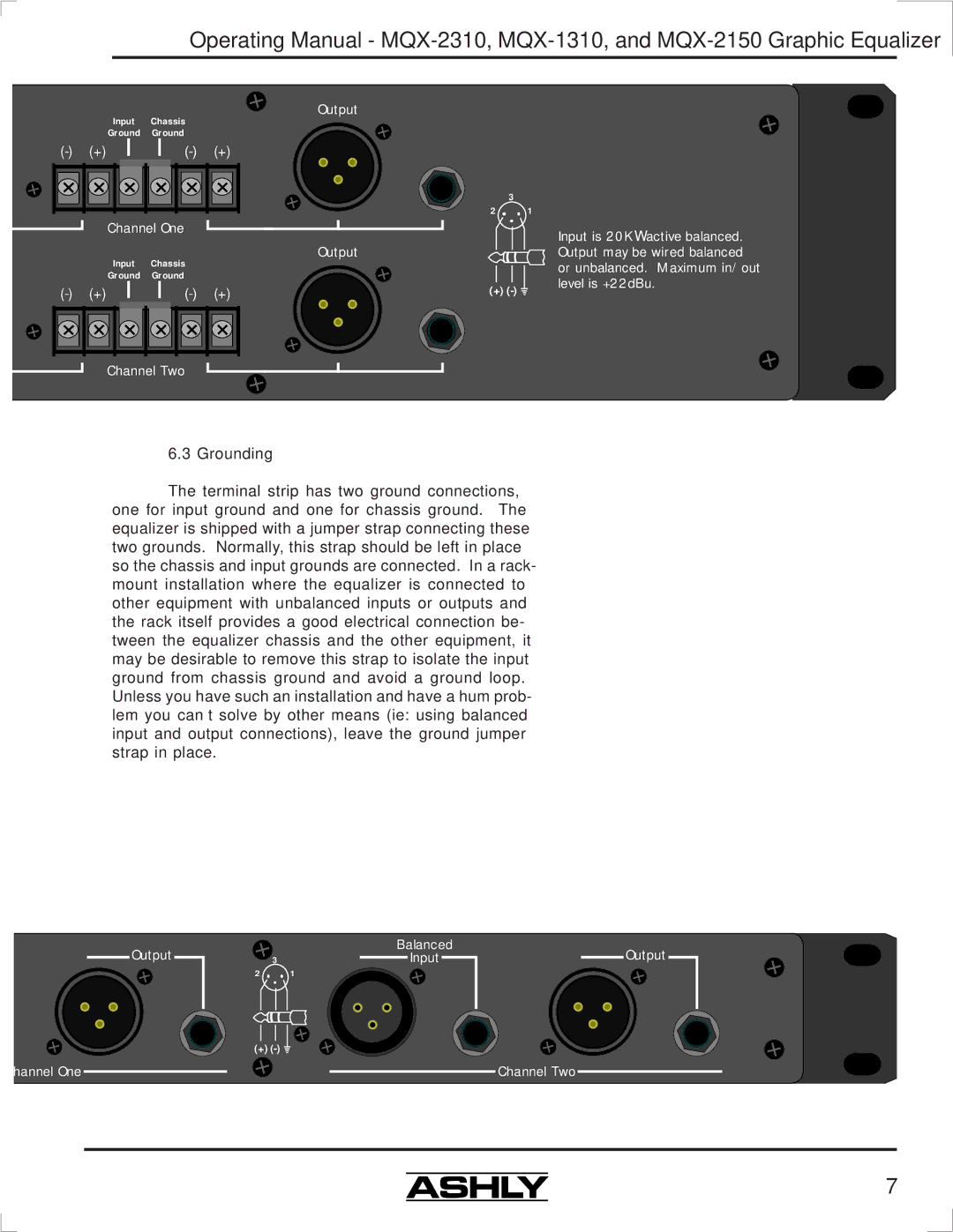 Ashly MQX-2310 manual Output 