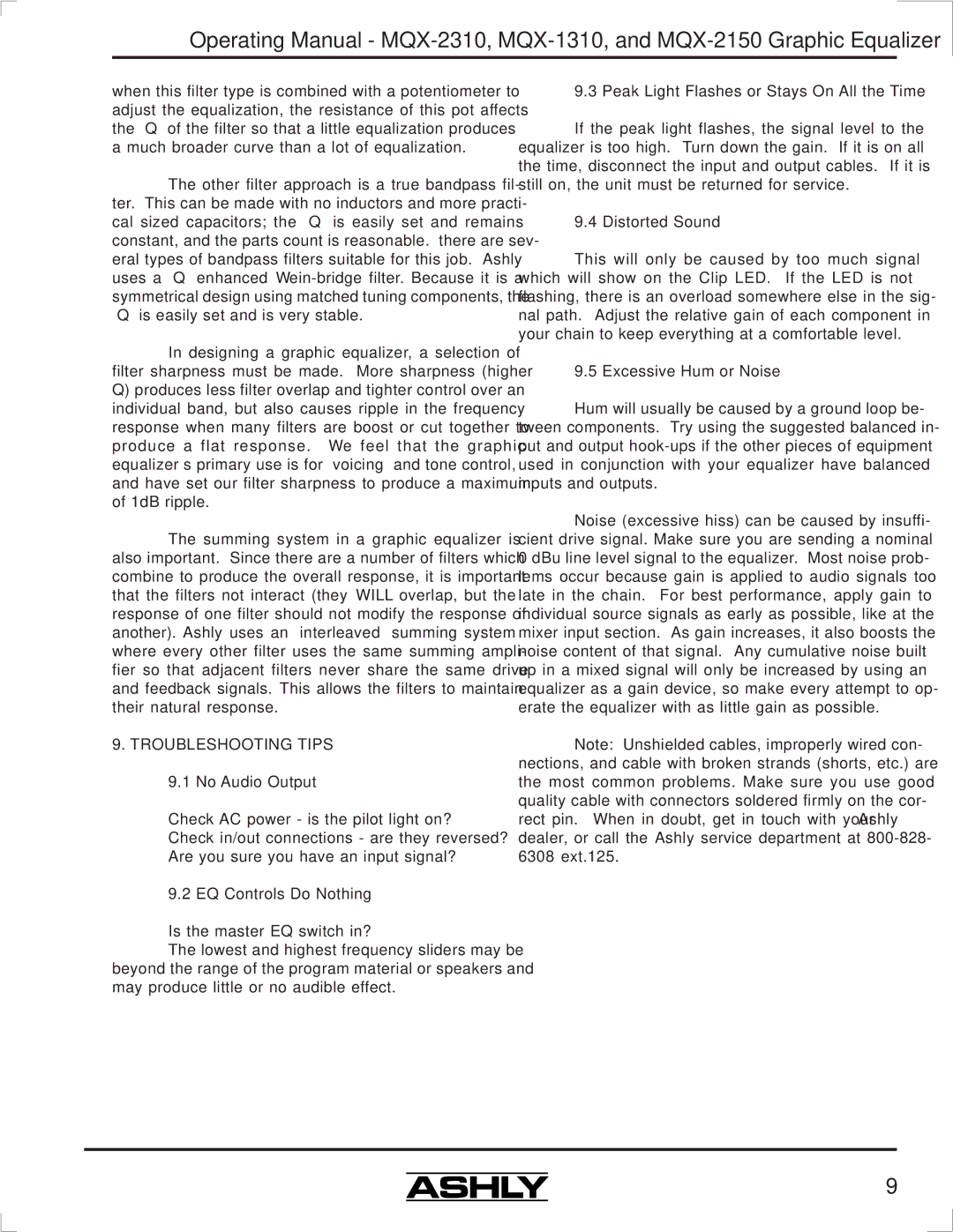 Ashly MQX-2310 manual Troubleshooting Tips 