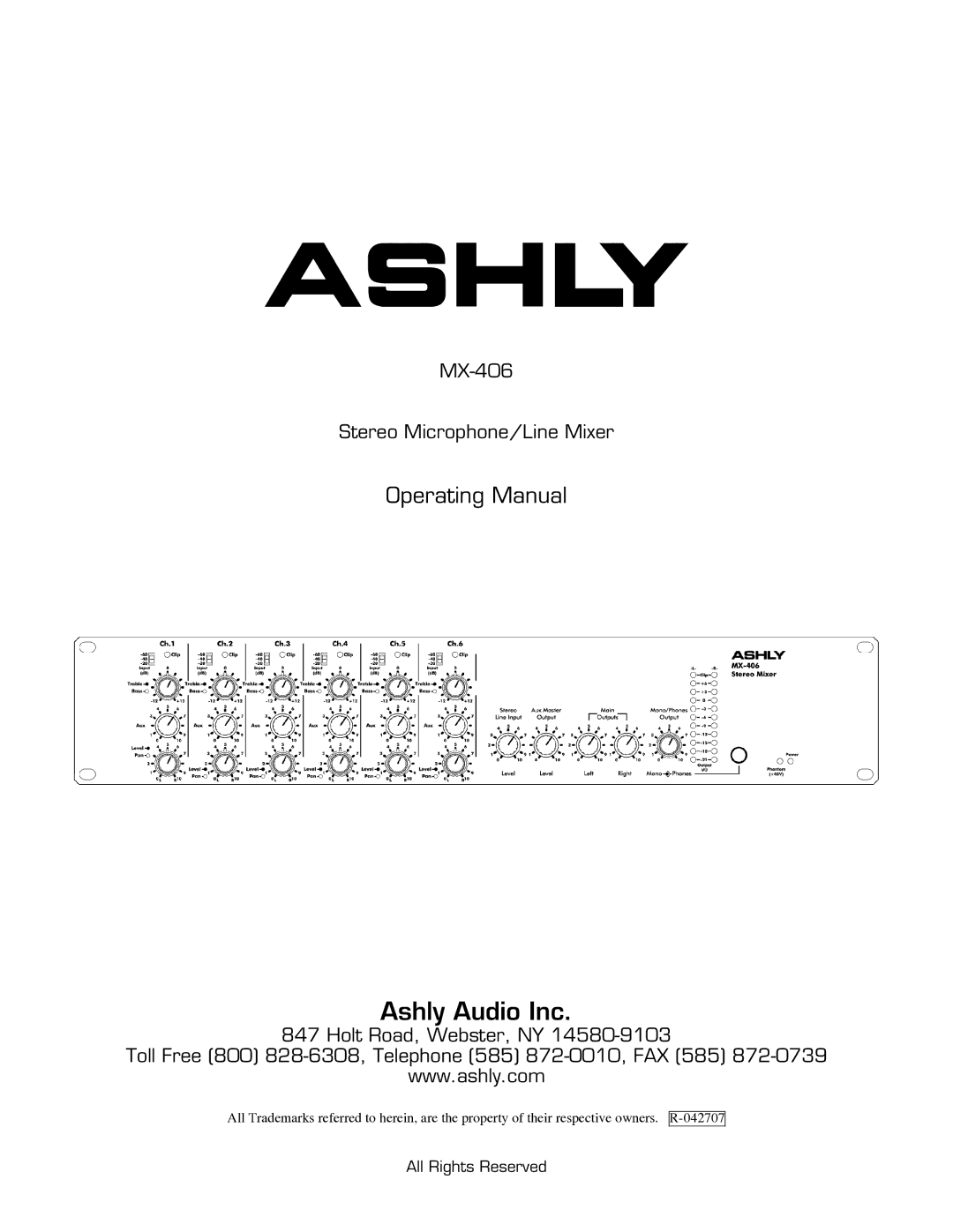 Ashly manual Ashly Audio Inc, MX-406 Stereo Microphone/Line Mixer 