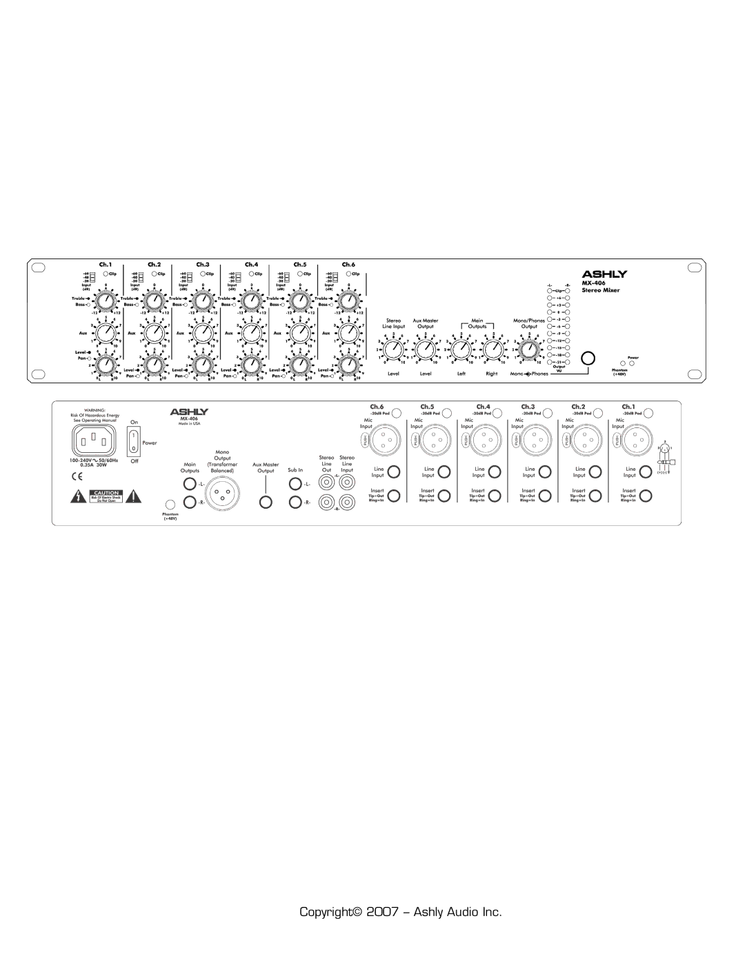 Ashly MX-406 manual Copyright 2007 Ashly Audio Inc 