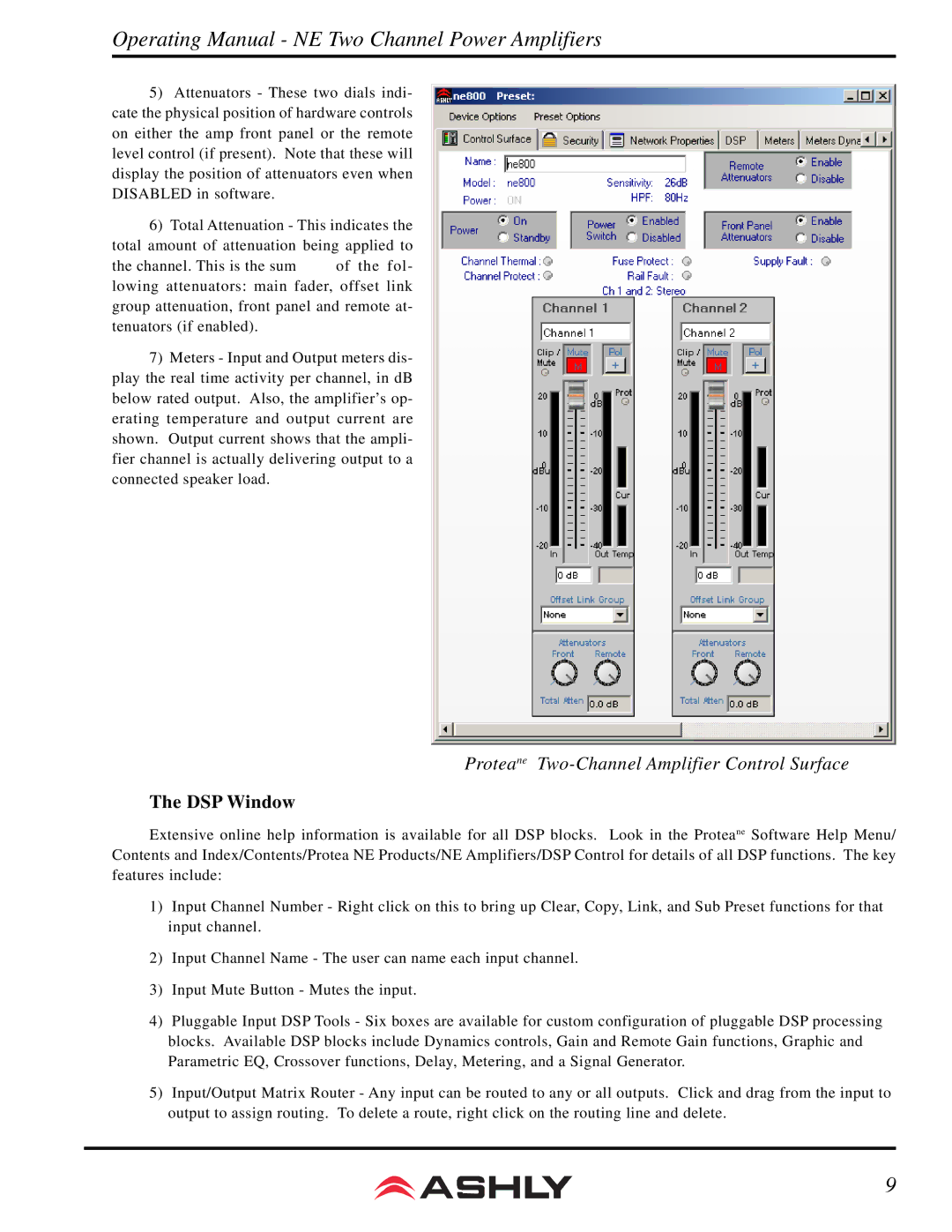 Ashly NE800 manual DSP Window 