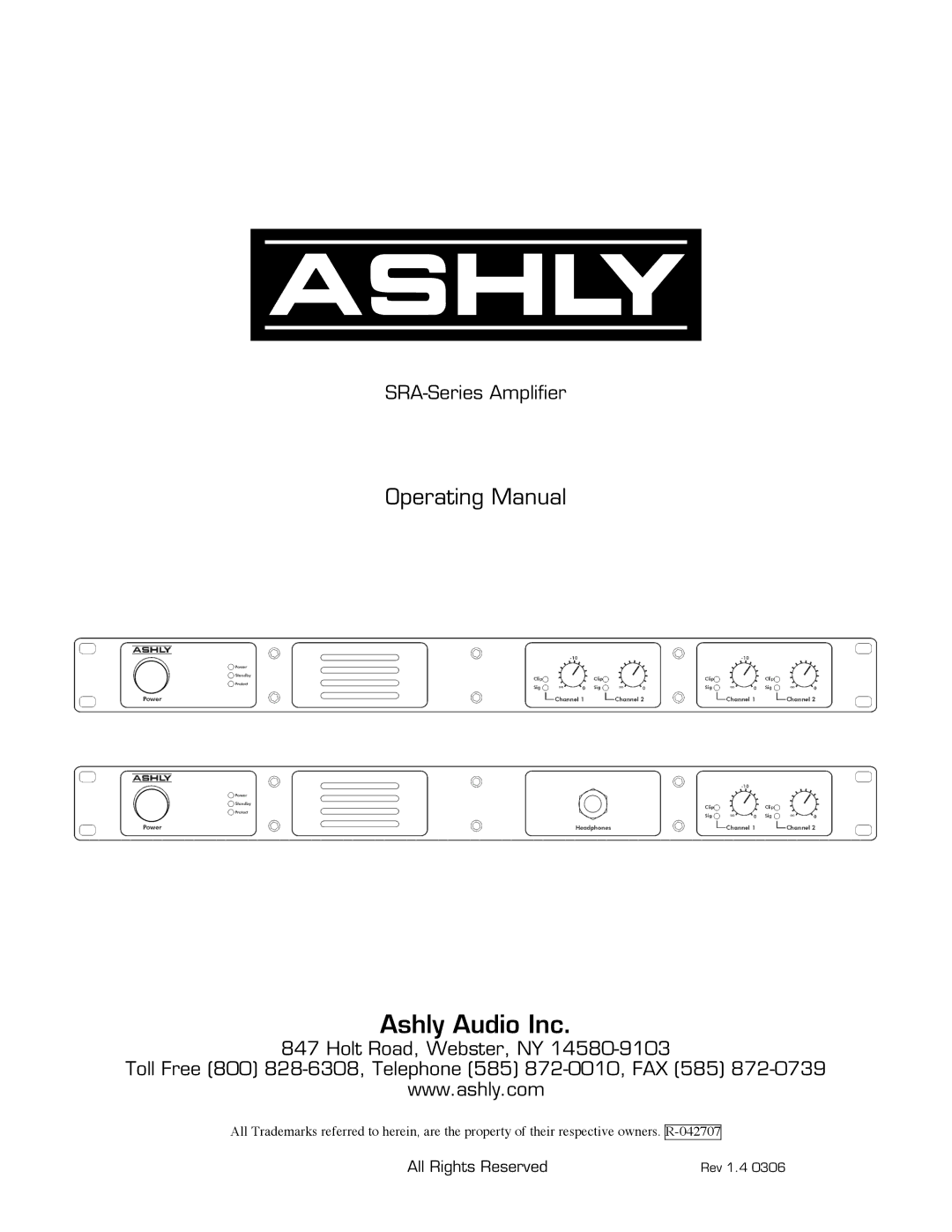 Ashly manual Ashly Audio Inc, SRA-Series Amplifier 