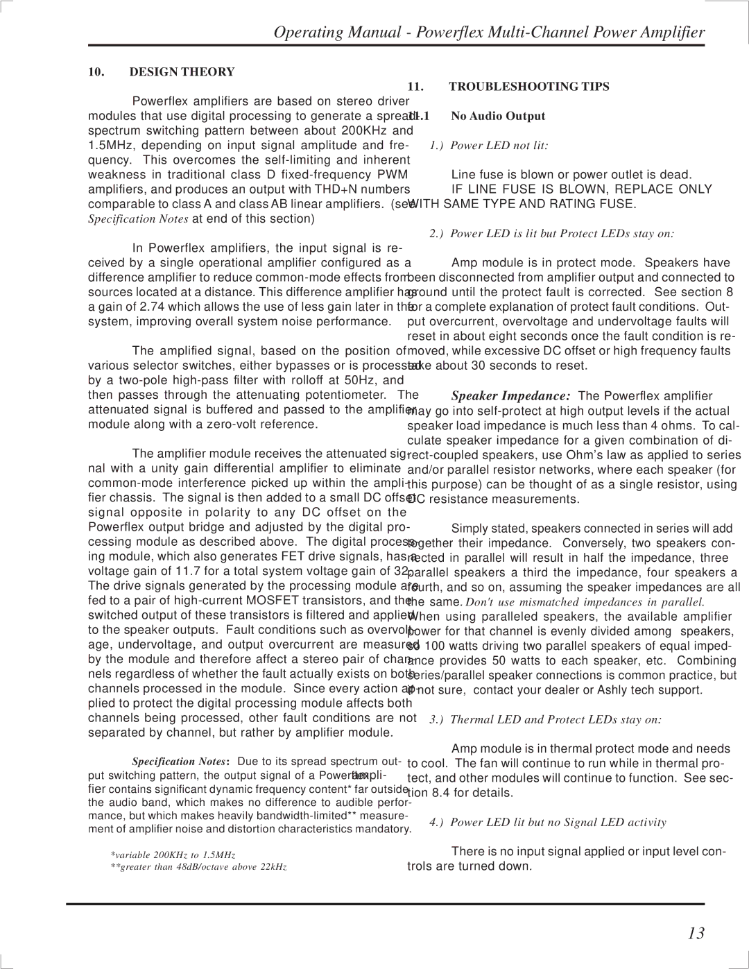 Ashly TRA-4150 manual Design Theory, Troubleshooting Tips, No Audio Output 