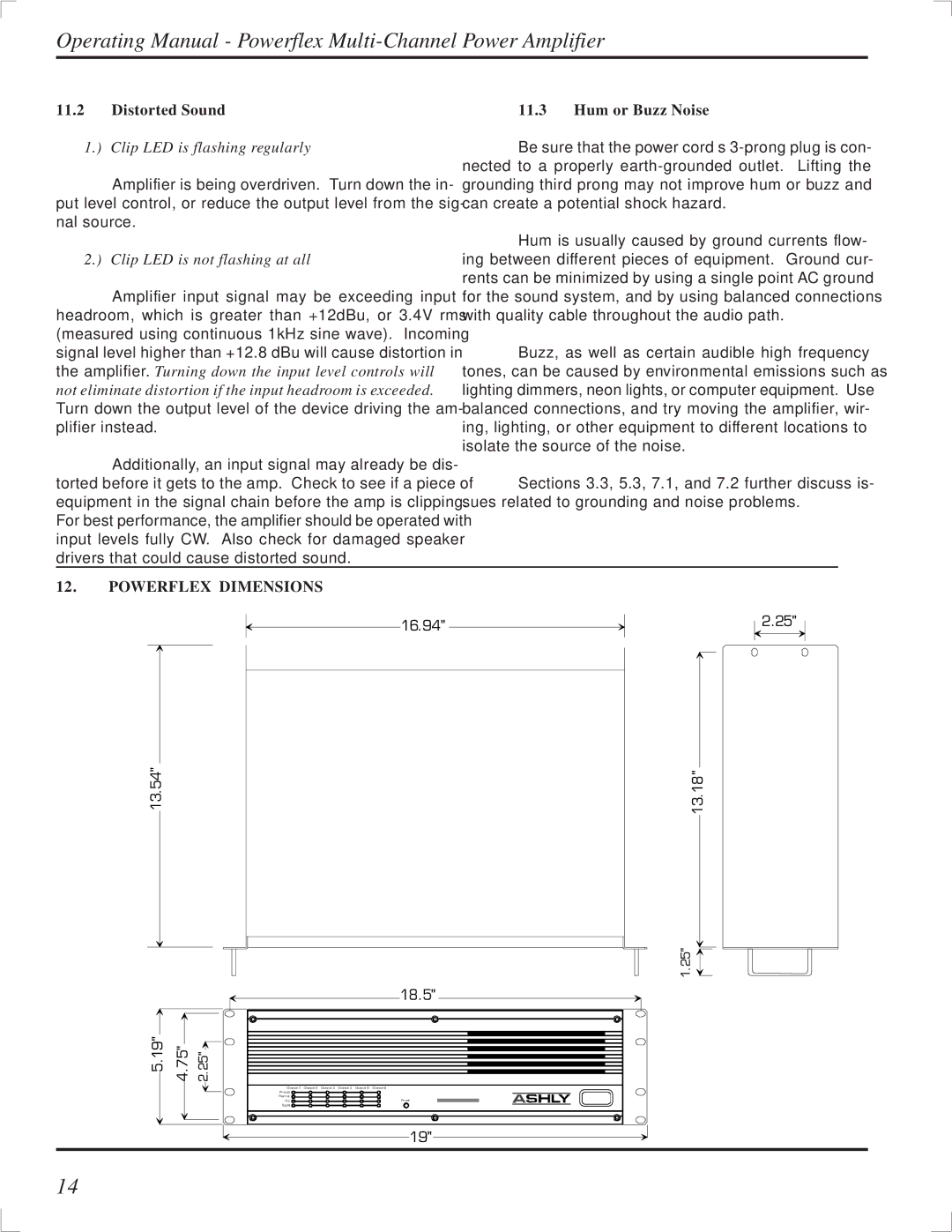 Ashly TRA-4150 manual Distorted Sound 11.3 Hum or Buzz Noise, Powerflex Dimensions 